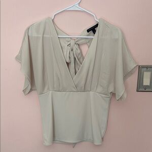 Banana Republic Light Beige V-Neck Tie-Back Blouse